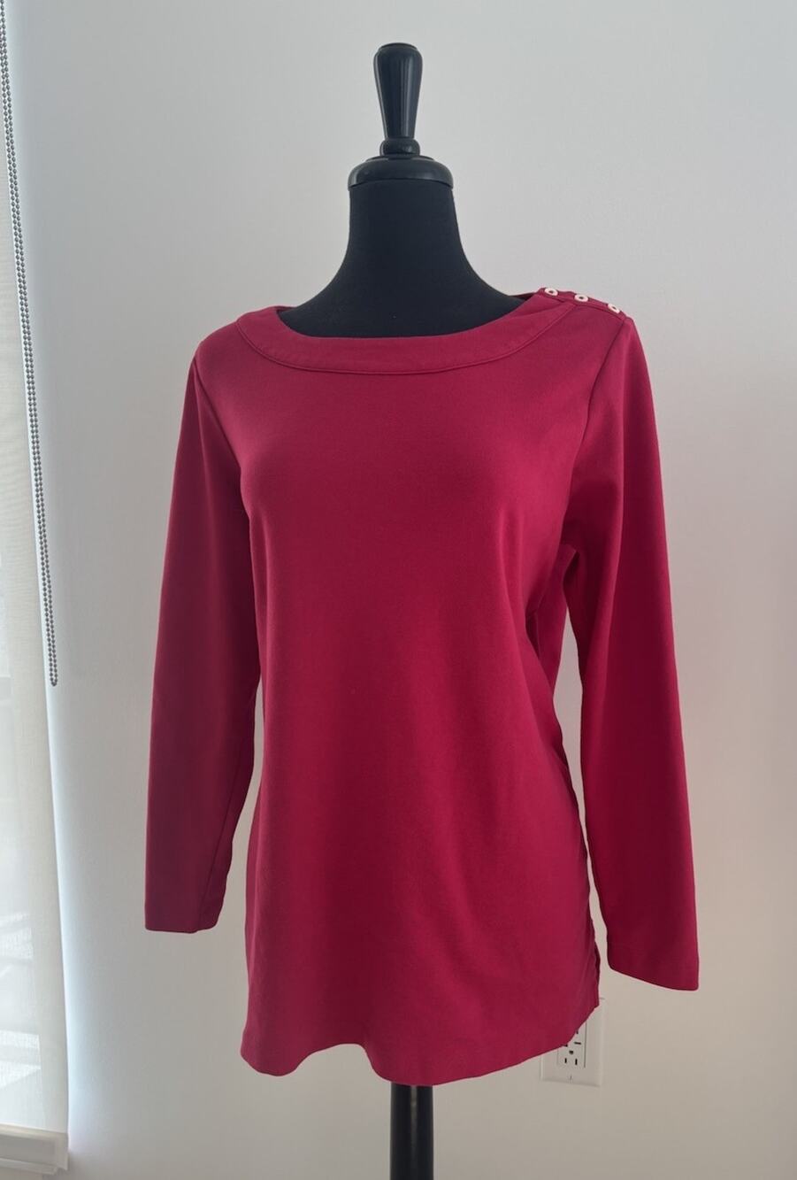 LL Bean Red Round Neck Long Sleeve Blouse Top Shirt New In Bag 0X